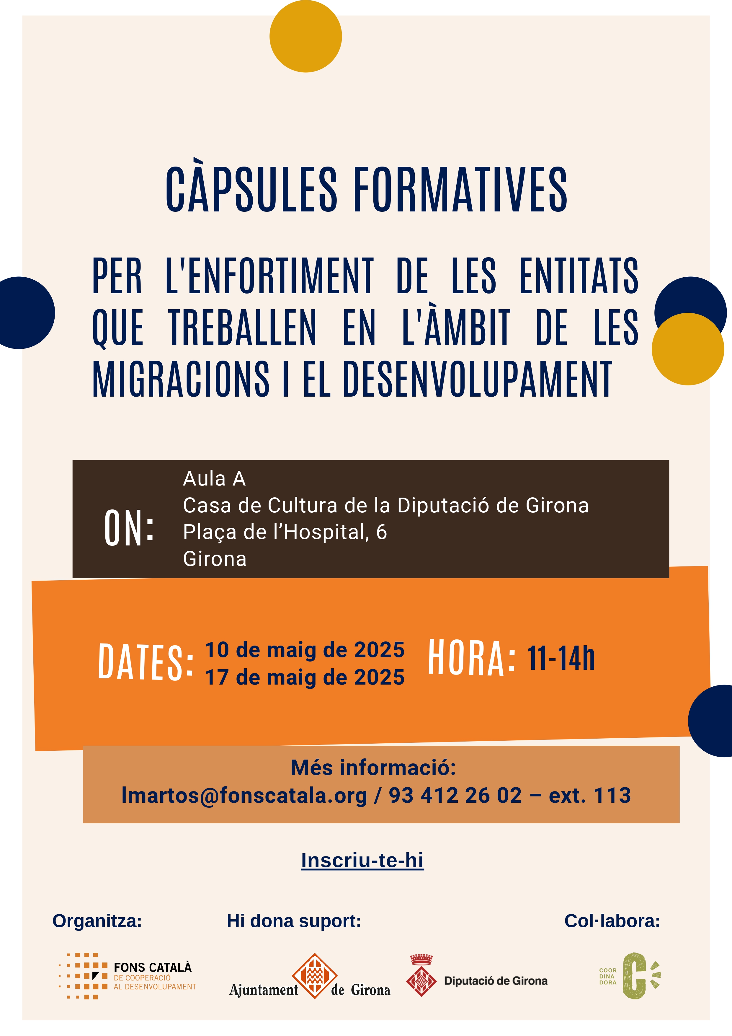 Càpsules formatives s’emmarquen en el Cicle de Formacions per l'Enfortiment de les Entitats que Treballen en l'Àmbit de les Migracions i el Desenvolupament de la demarcació de Girona