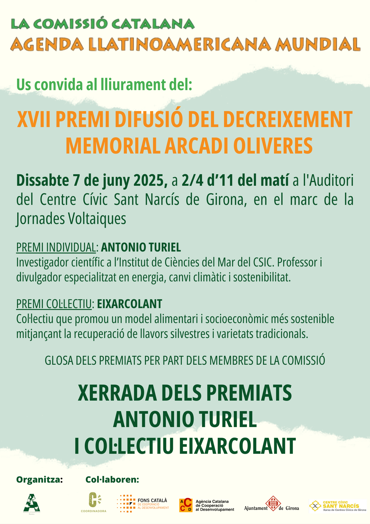 Lliurament del premi Difusió del Decreixement - Memorial Arcadi Oliveres