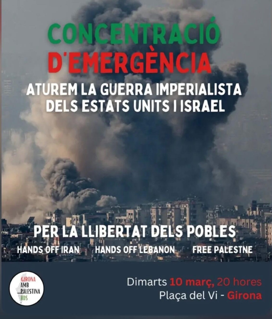 Concentració d'emergència: Aturem la guerra imperialista dels Estats Units i Israel