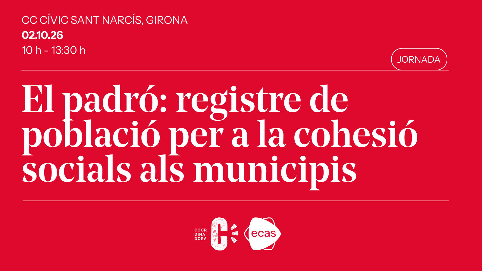 La Coordinadora d’ONG Solidàries i ECAS organitzen una jornada sobre el padró